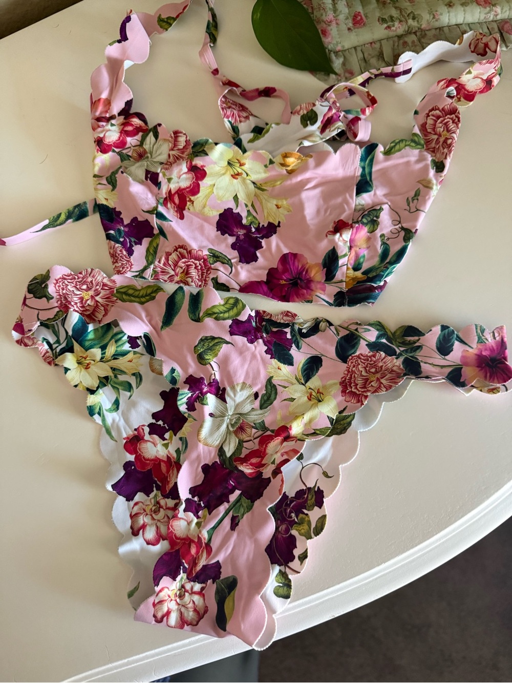 Pilyq Reversible Pink Floral Scalloped Bikini Set